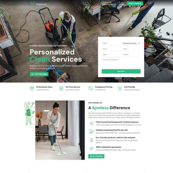 Cleanora - Cleaning Landing Page