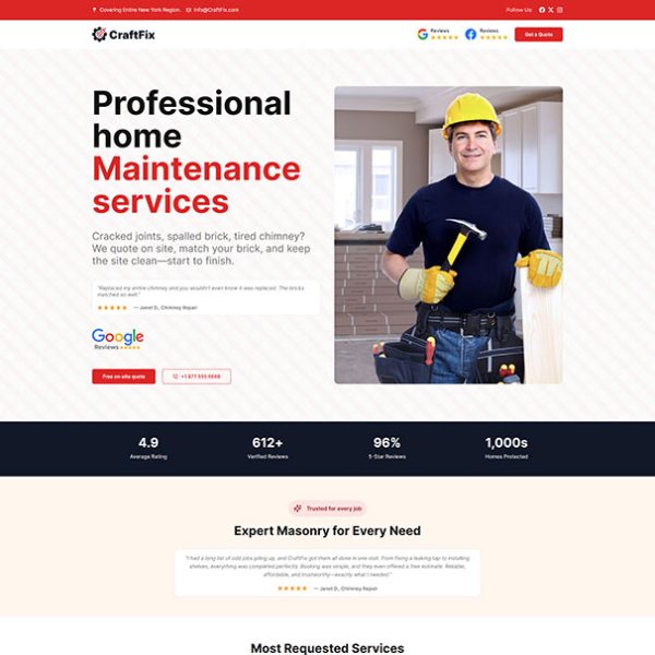 CraftFix - Handyman Landing Page