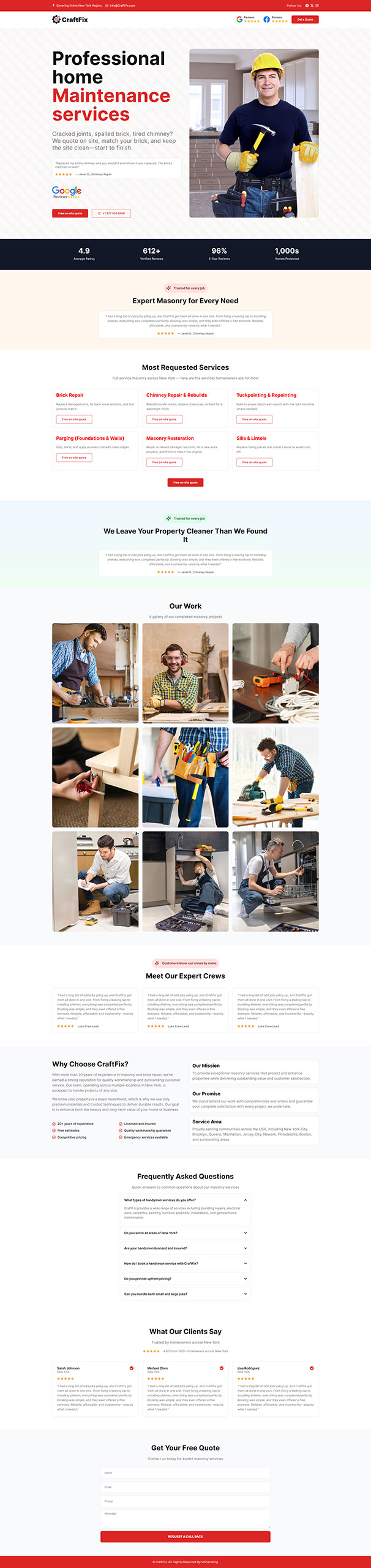 CraftFix - Handyman Landing Page
