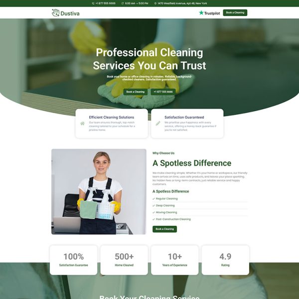 Dustiva - Cleaning Landing Page