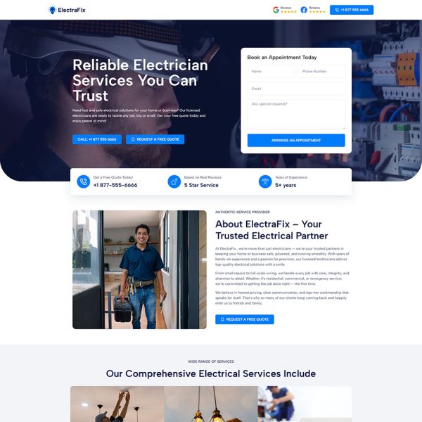 ElectraFix - Electrician Landing Page