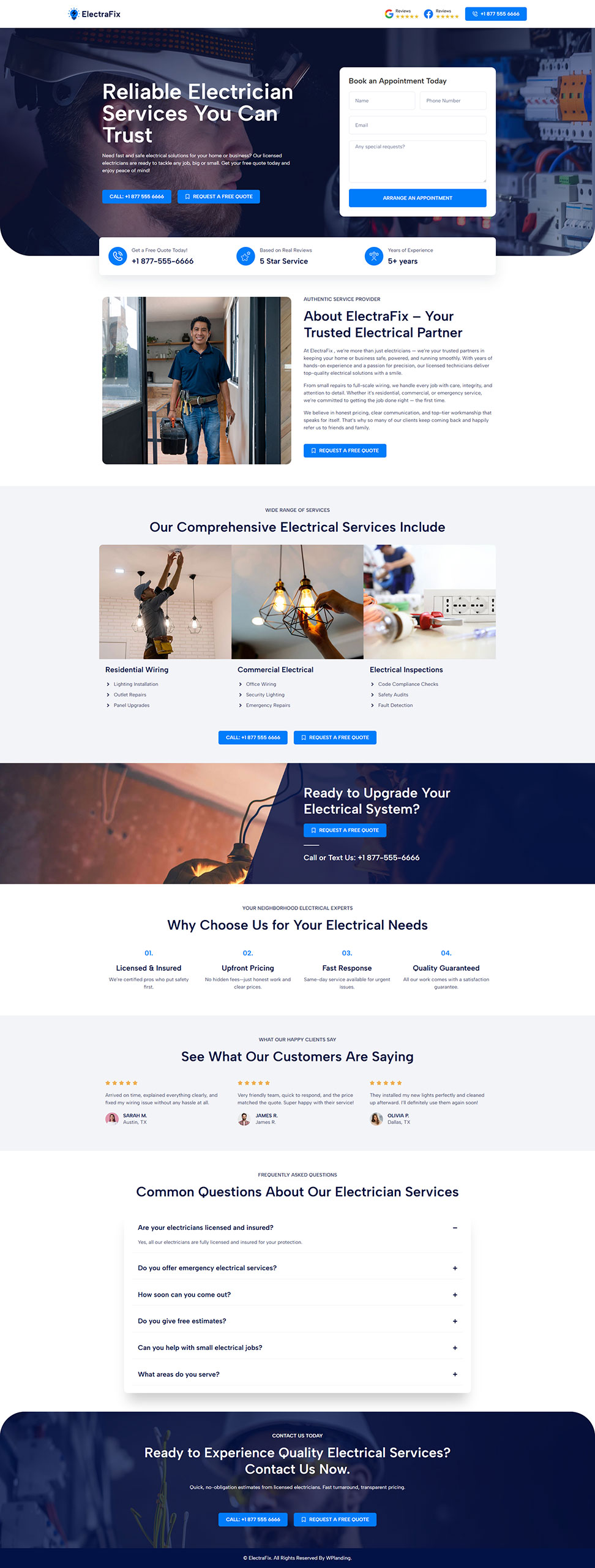 ElectraFix - Electrician Landing Page