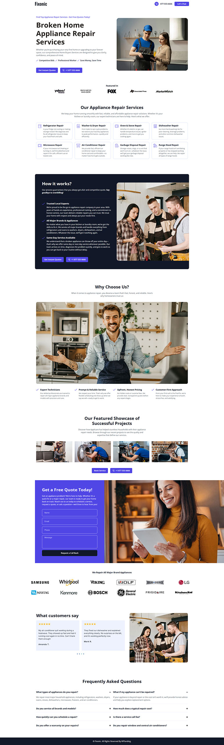 Fixonic - Appliance Repair Landing Page