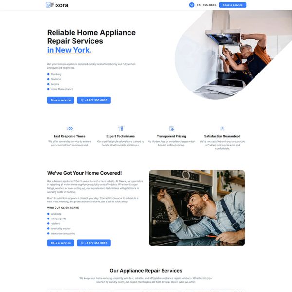 Fixora - Appliance Repair Landing Page