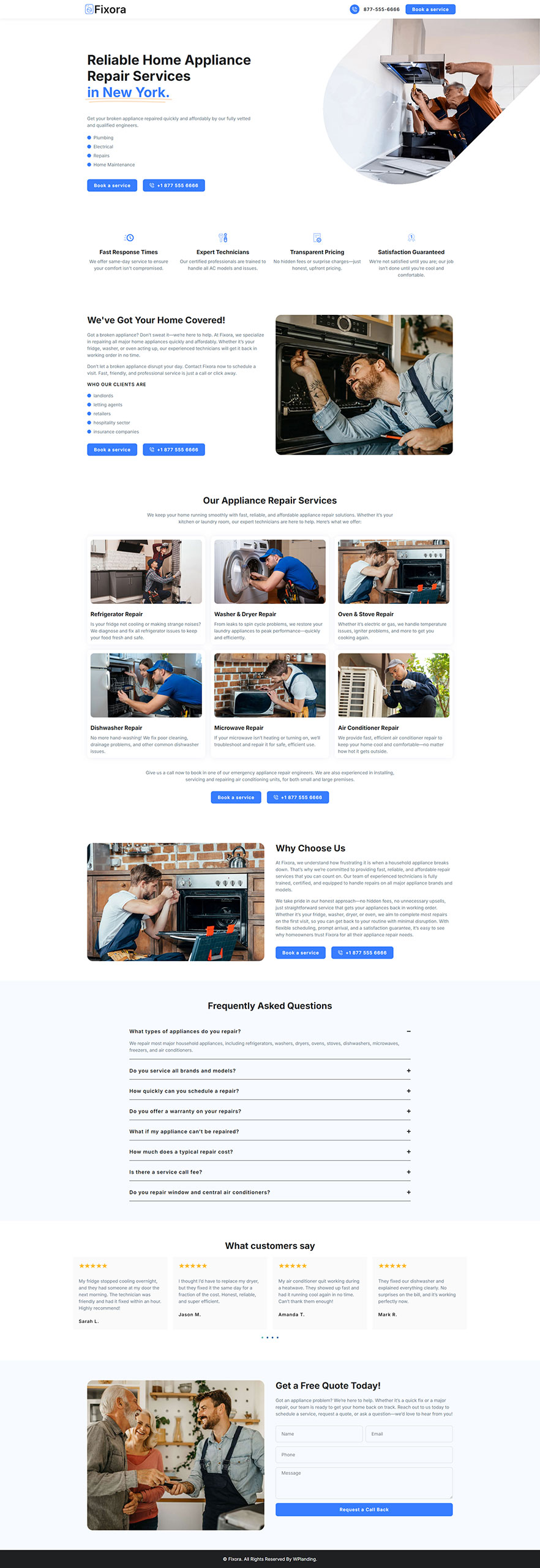 Fixora - Appliance Repair Landing Page