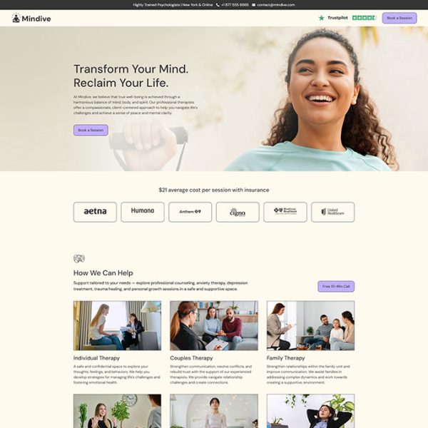 Mindive - Psychotherapist Landing Page