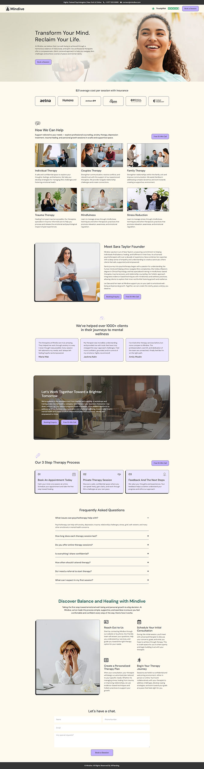 Mindive - Psychotherapist Landing Page