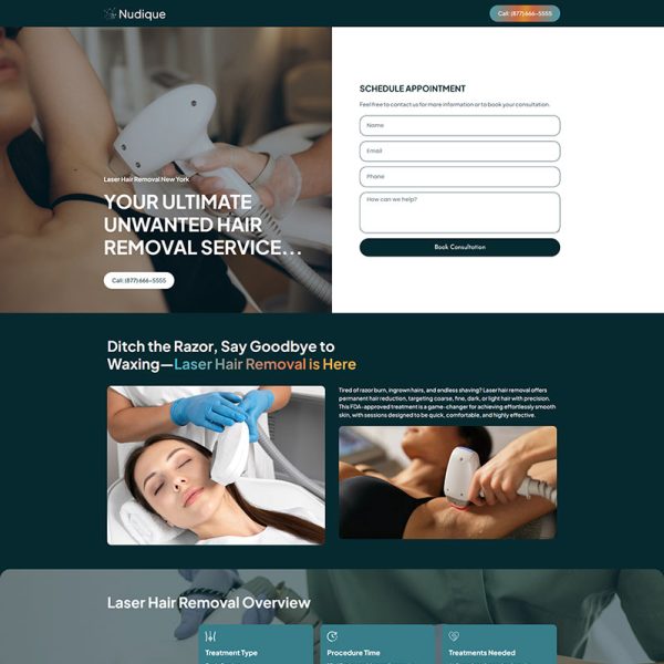 Nudique - Laser Hair Removal Landing Page