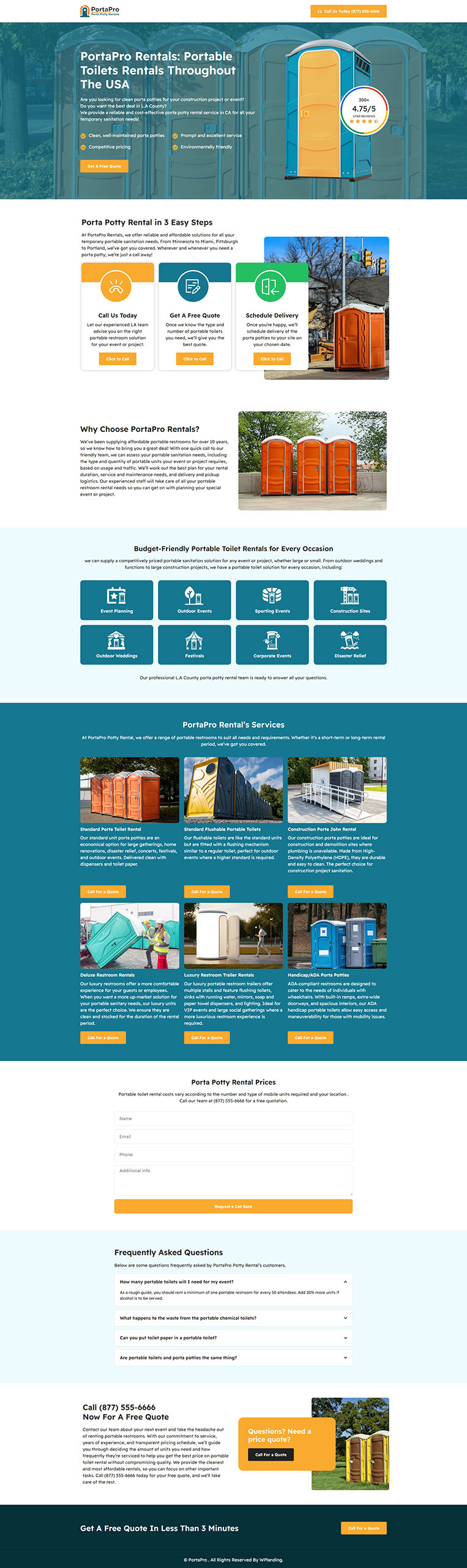PortaPro - Portable Toilets Landing Page