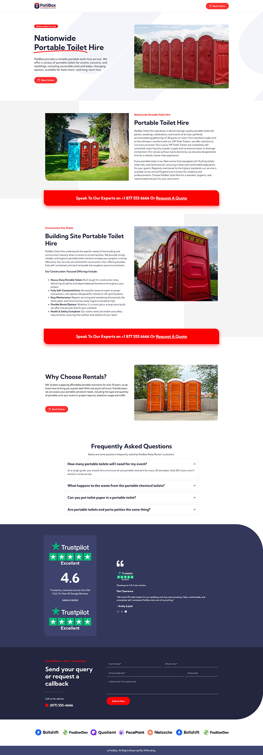 PotiBox - Portable Toilets Landing Page