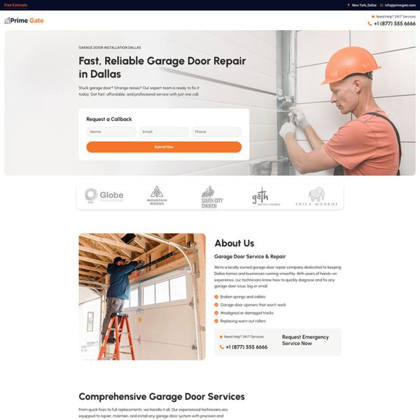 PrimeGate - Garage Door Repair Landing Page