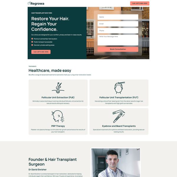 Regrowa - Hair Transplant Landing Page