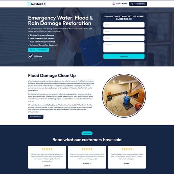 RestoreX - Water Damage Restoration Landing Page