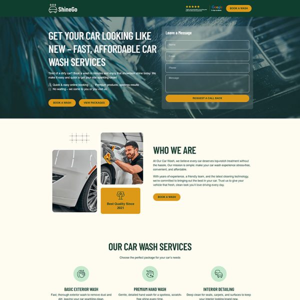 ShineGo - Car Wash Landing Page