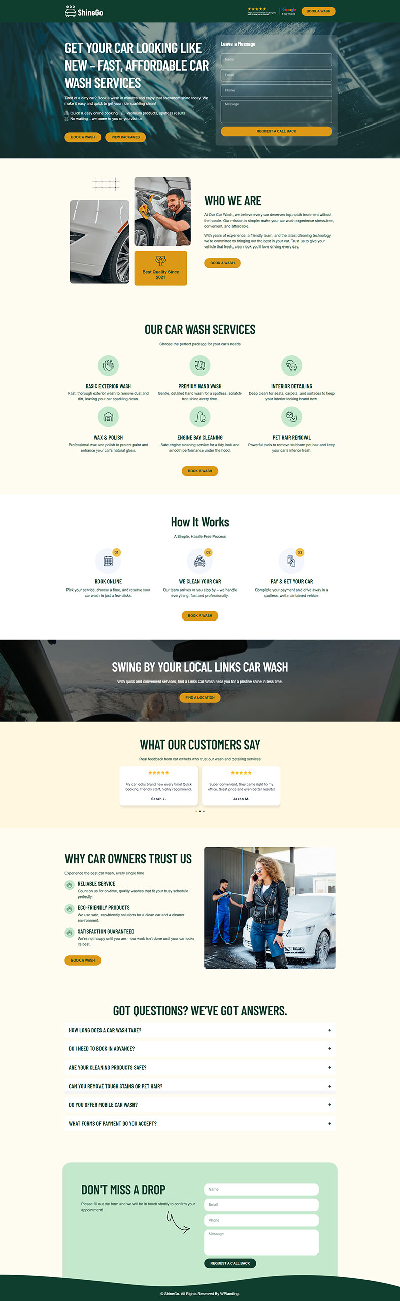 ShineGo - Car Wash Landing Page