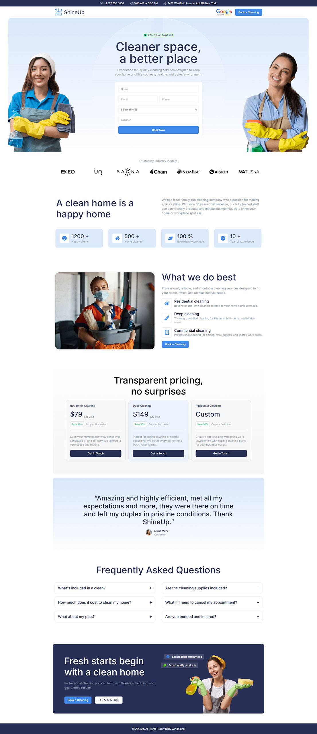 ShineUp - Cleaning Landing Page