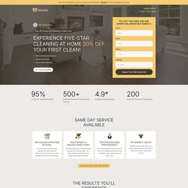 Shineify - Cleaning Landing Page