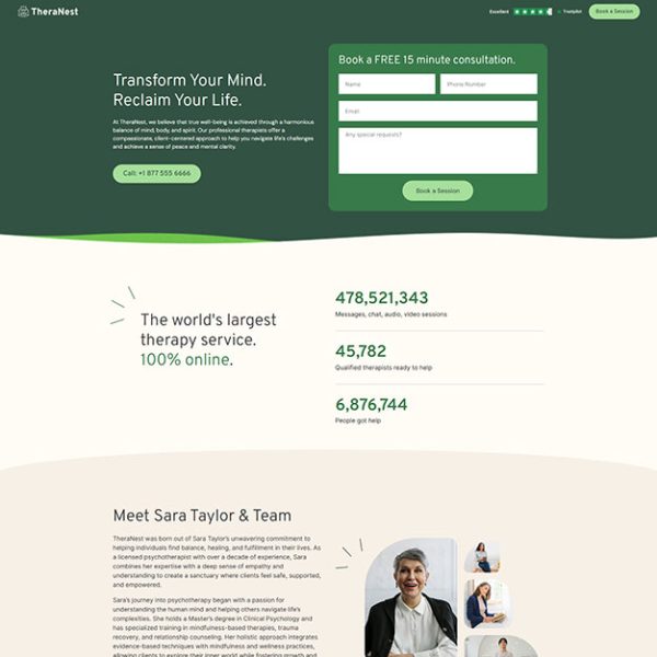 TheraNest - Psychotherapist Landing Page