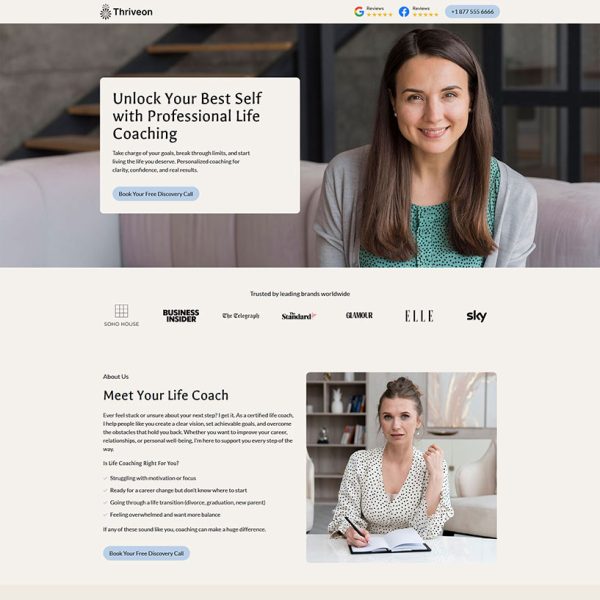 Thriveon - Life Coach Landing Page