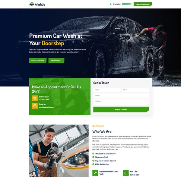 WashUp - Car Wash Landing Page