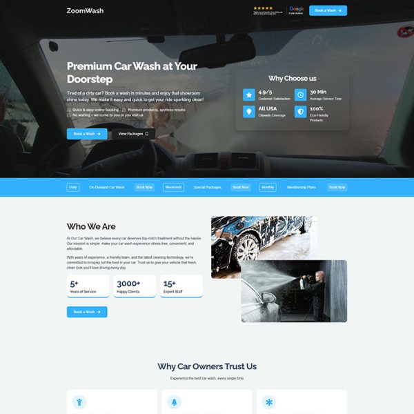 ZoomWash - Car Wash Landing Page